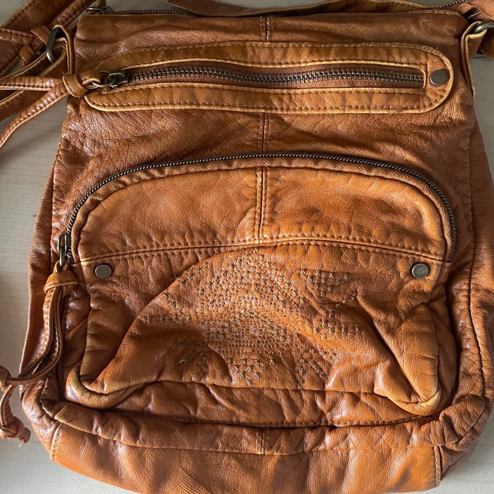 Y2K MUDD Boho Indie Crossbody Earthy Vegan Leather Orange Brown Bag embroidered - Picture 5 of 12